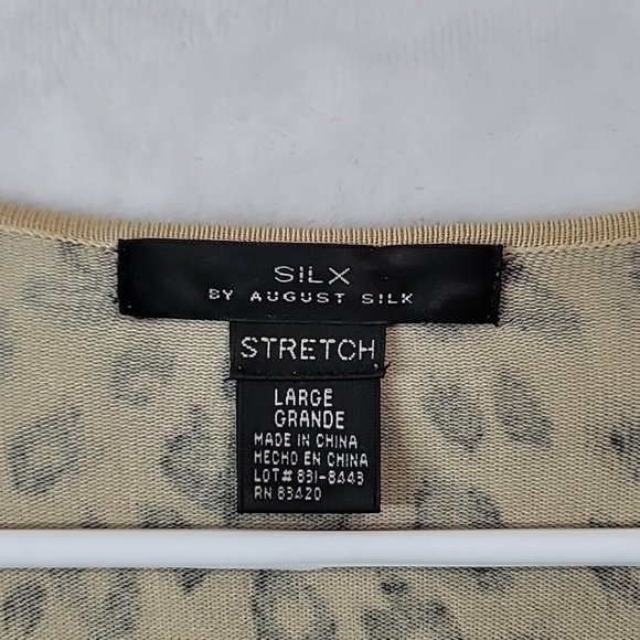 August Silk Knit Leopard Print Top 3/4 Sleeve Silk Blend Women's Size L VTG - Picture 11 of 13
